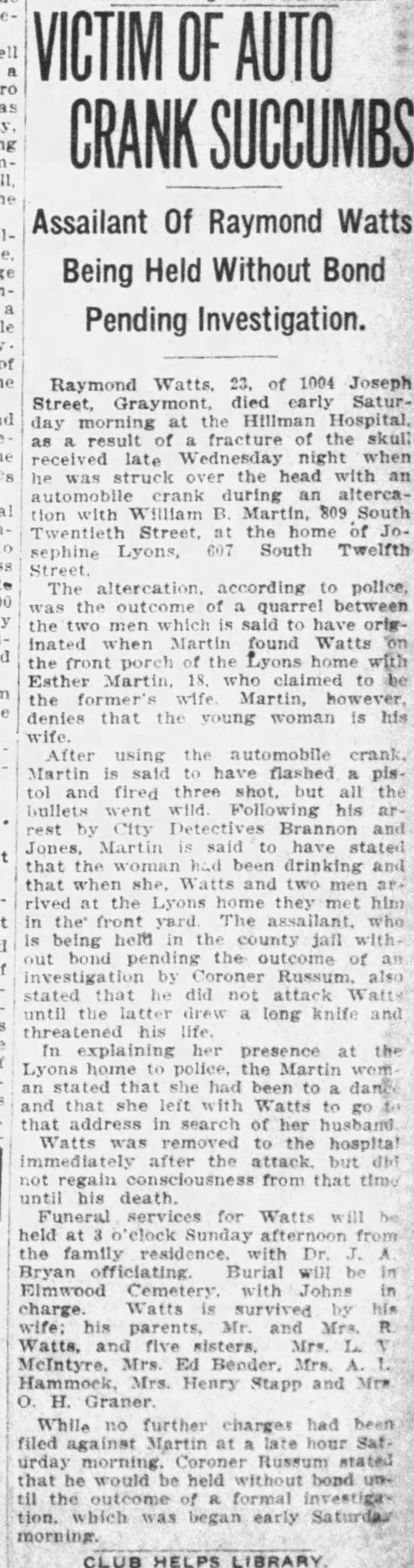 Victim of Auto Crank Succombs